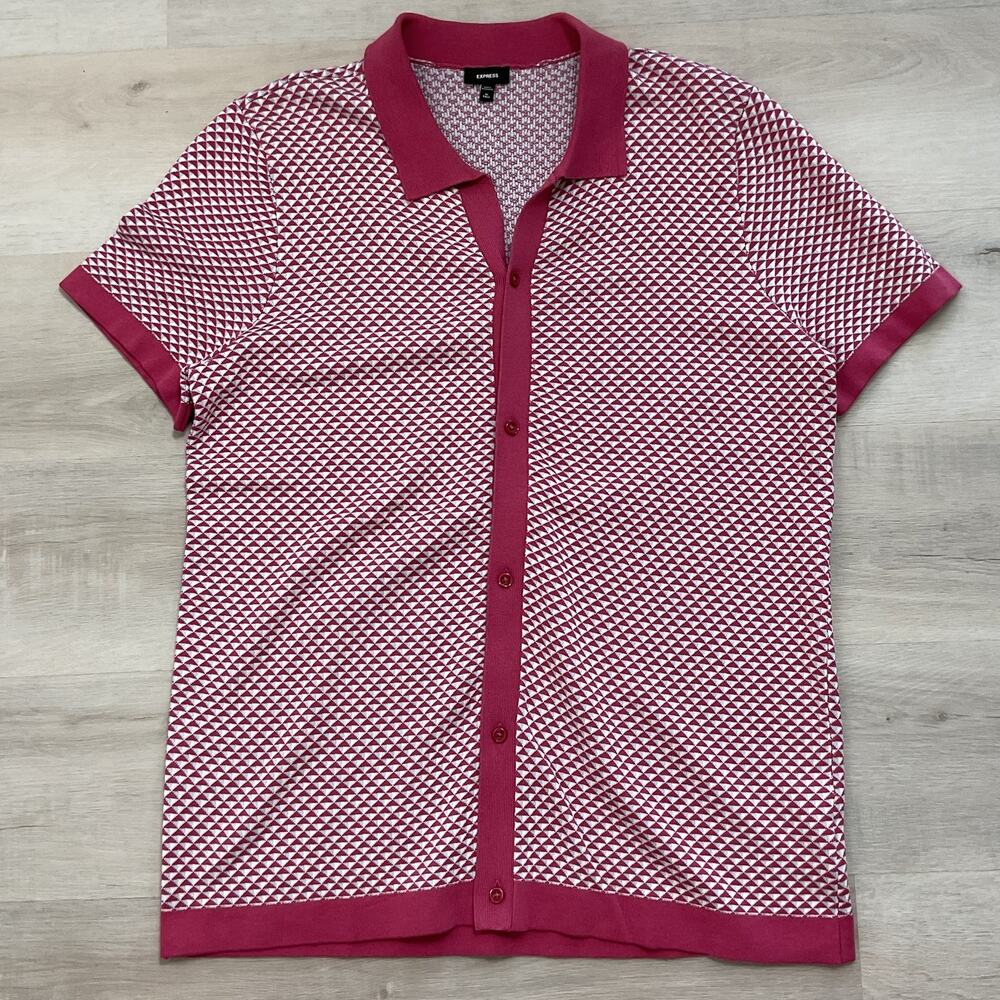 Express Button Down Sweater Polo Short Sleeve Pink XL Tall